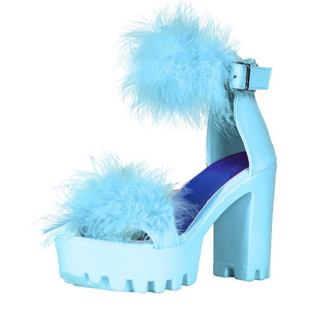 Sexy Party High Heel Sandals Fur Women's Shoes 2020 Stripper Heels Shoes Platform Furry Night Club Shoes Plus Size Woman Sandals