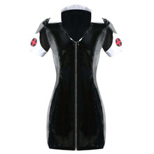 Load image into Gallery viewer, Sexy Exotic PVC Leather Vinyl Mini Dress Women Black Wet Look Nurse Cross Sheath Zipper Above Knee Dresses
