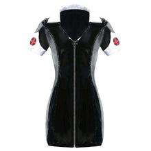 Load image into Gallery viewer, Sexy Exotic PVC Leather Vinyl Mini Dress Women Black Wet Look Nurse Cross Sheath Zipper Above Knee Dresses
