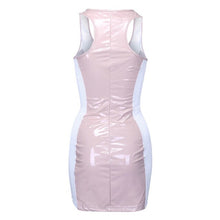 Load image into Gallery viewer, Women V Neck Sleeveless PVC Dresses With Zipper Tight Dress Mesh Stitching Bodycon Leather Dress Nightclub Party Mini Sexy Dress
