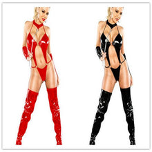 Load image into Gallery viewer, Sexy Bandage Black Catwomen Jumpsuit Latex PVC Catsuit Costumes Women Dance Body Suits Fetish Leather DS Game Clothes
