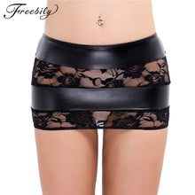 Load image into Gallery viewer, Hot Sexy Women Skirts Faux Leather and Lace Splice Striped Bodycon Micro Mini Skirt Tight Pencil Skirt Fantasy Erotic Wear

