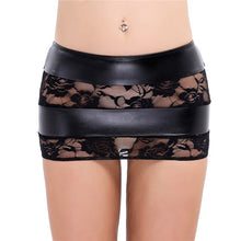 Load image into Gallery viewer, Hot Sexy Women Skirts Faux Leather and Lace Splice Striped Bodycon Micro Mini Skirt Tight Pencil Skirt Fantasy Erotic Wear
